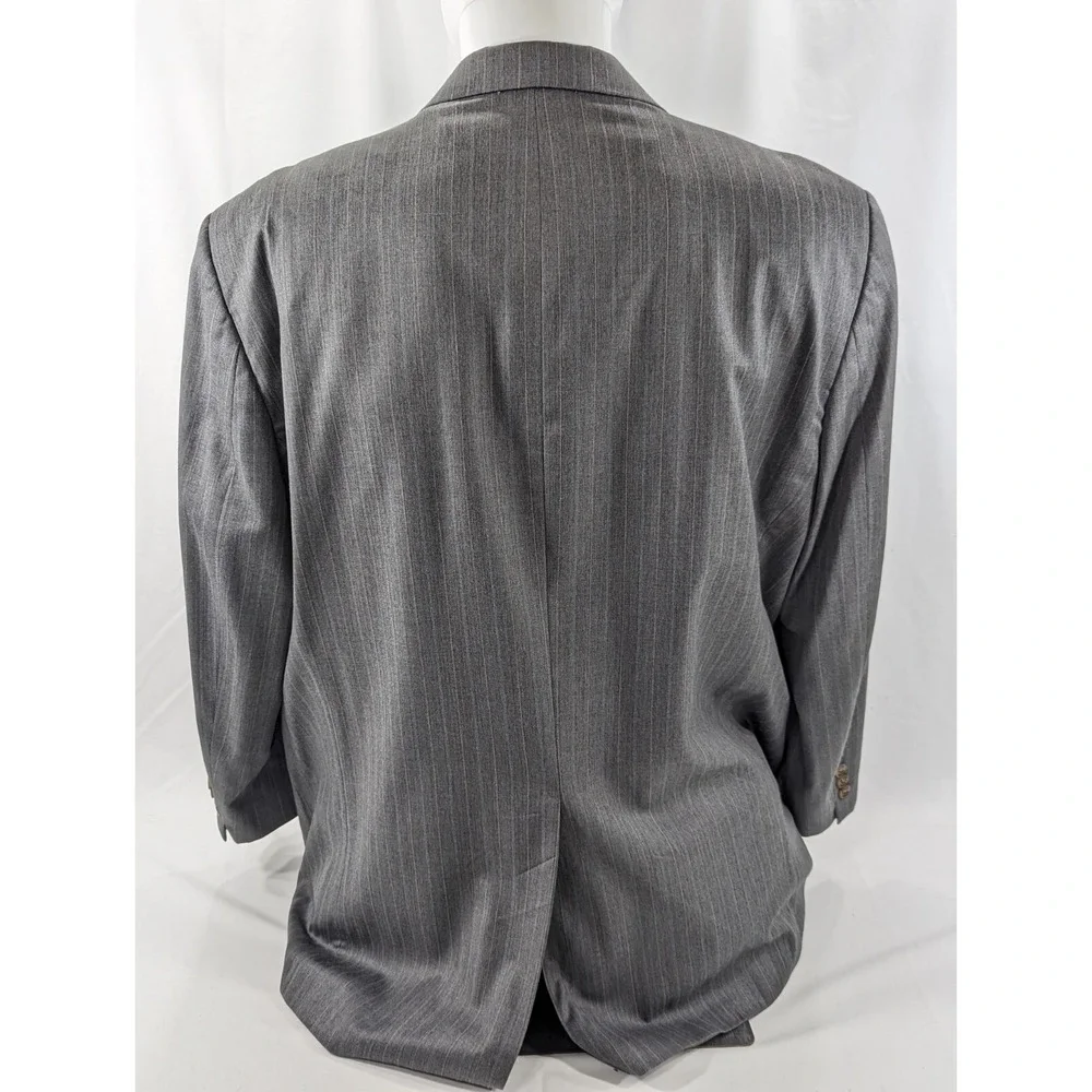 Chaps Ralph Lauren Blazer Suit Jacket Wool Cashmere Gray Pinstripe 44R Big Wide‎